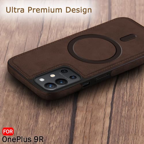 Image of TheGiftKart Genuine Leather Finish Back Cover Case for OnePlus 9R 5G | Shockproof Design | Raised Edges for Camera & Screen Protection | Stunning Minimalist Design Cover (MagSafe Compatible, Brown)