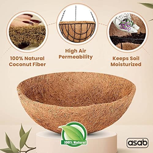 ASAB Coco Liner for Hanging Baskets. Cocunut Fibre (Coco Fiber) Liner for all Hanging Baskets Plant and Flower Growth. Available in 14" and 16" Sizes