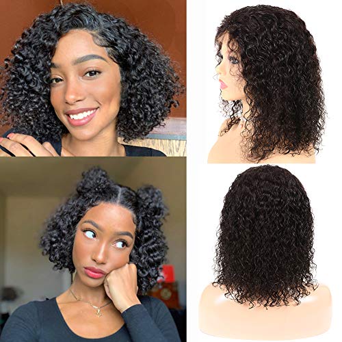 LUMIERE Hair Short Kinky Curly Bob Human Hair Lace Front Wig with Baby Hair Pre-Plucked Natural Hairline 10 inch Glueless Remy Human Hair Curly Wave Bob Wig 13x4 Lace Front 150% Density Natural Color