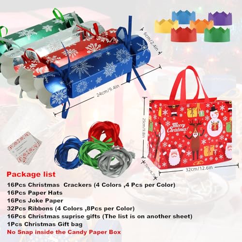 16 Pack Christmas Party Crackers With Toys,Christmas Crackers Making Kit with Santa's Building Block Xmas Cracker Gift Boxes for Adults Kids,Luxury Xmas Family Cracker Candy Boxes with Novelty Gifts - Image 2