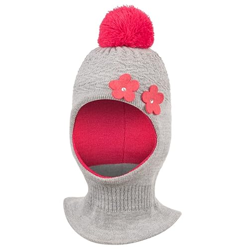 Smarilla Mädchen Wintermütze Schalmütze Schlauchmütze Strickmütze, Farbe: Grau-Rot