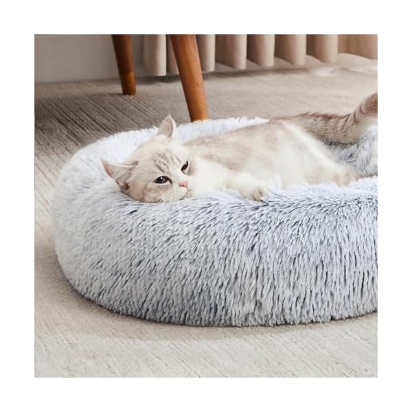 Western Home Hundebett rund Katzenbett Hundekissen Flauschig Katzenkissen Weich katzenkorb Donut Plüsch Hundebett für Kleine und Mittelgroße Hunde Katzen 50cm hellgrau – Bild 4
