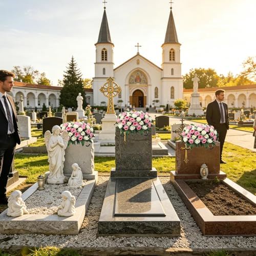 Grave Saddle Flower Arrangement - Artificial Rose Memorial Display, Outdoor UV Protected Cemetery Decoration, Durable Tombstone Floral Holder | Memorials Displays for Memorial Disp image 3