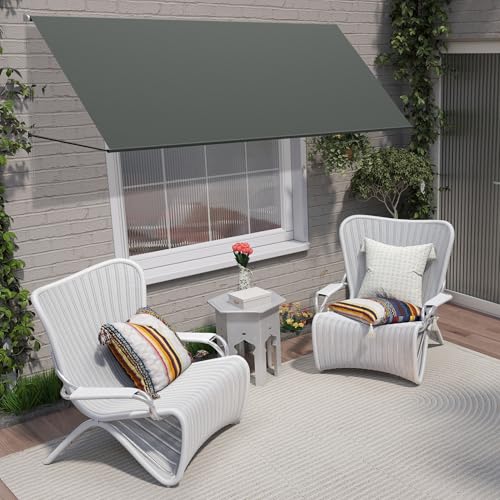Aufun Markise Fallarmmarkise Sonnenschutz Einziehbar, Sonnenmarkise Fenstermarkise Balkonmarkise mit Kordel und Aluminium Stützstange für...