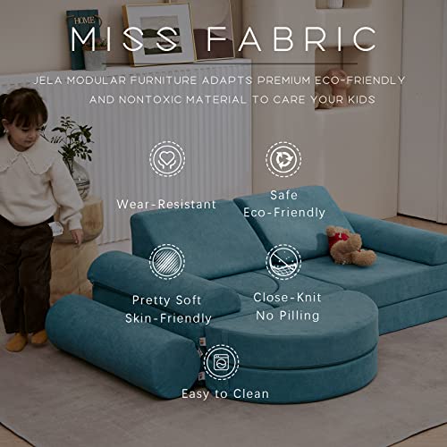 Jela Kids Couch 14Pcs Luxury, Floor Couch Floor Sofa Modular Furniture For Adults, Playhouse Play Set For Toddlers Babies, Modular Foam Play Couch, Modular Sectional Sofa (Teal, 57"X28"X18") #TOP2