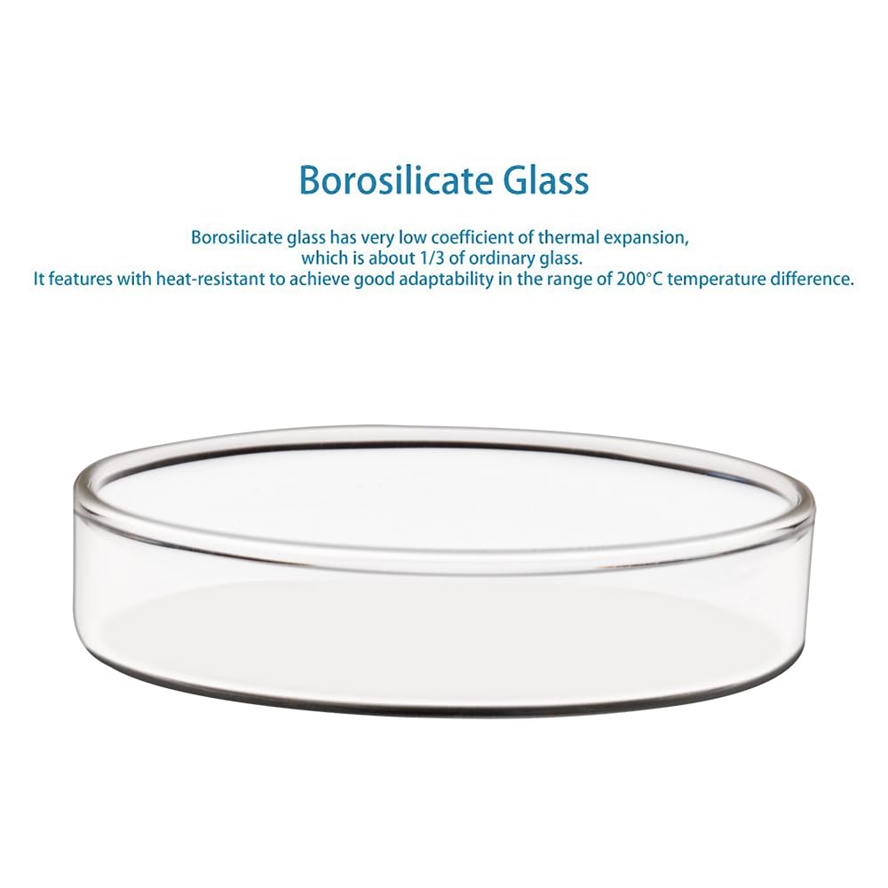 stonylab Piastra di Petri in Vetro con Coperchio, Confezione da 5 Vetro Borosilicato Piatto per Colture Cellulari Piastra di Petri Autoclavabile Trasparente per Laboratorio, 120x25 mm