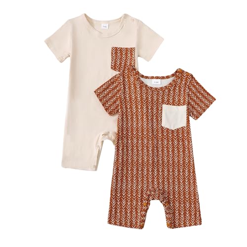 Image of CVXV Infant Baby Boy 2-Pack Short Sleeve Bodysuits Soft Rompers Summer Clothes 0-18 Months