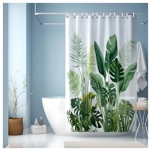 JINGYOU Tenda Doccia Impermeabile,Tenda Doccia Antimuffa Pianta a Foglia Verde,Tenda Bagno Doccia,Lavabile,Orlo Pesato,Doccia per Dormitorio Famiglia Hotel,180 x 200 cm