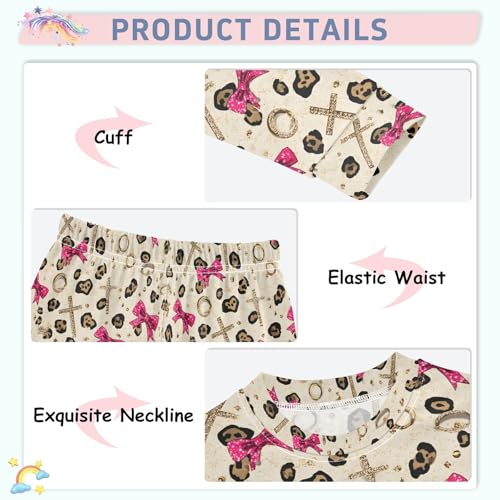 ALAZA Brown Leopard Print Bow Pajamas Long Sleeve Sleepwear 2-Piece Pajama Set4