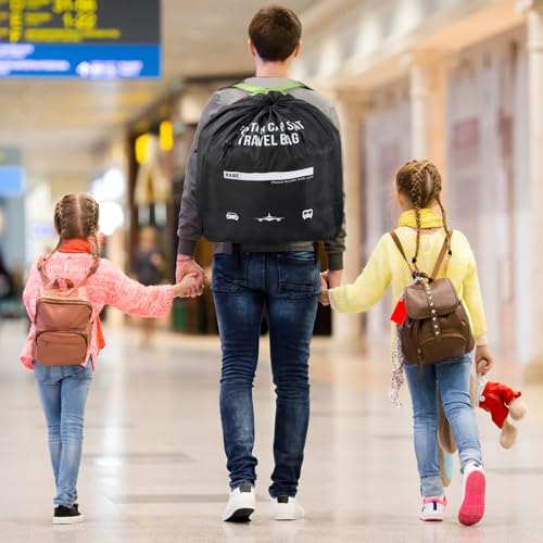 Image of Dansydaisy Booster Seat Travel Bag for Airplane Durable Backless Car Seat Bags Cover for Waterproof Foldable Airport Check Backpack with Padded Shoulder Straps(Black,Pattern Style)