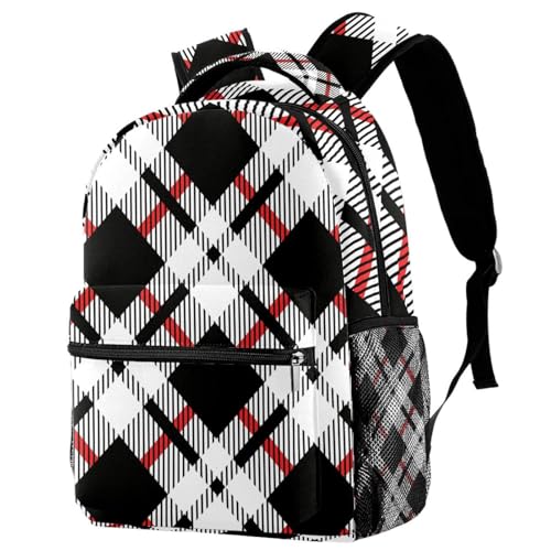 Sac à dos d'école écossais noir et blanc pour ados et voyages décontractés