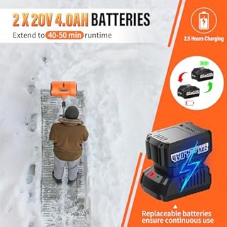 Kabellose Schneefräse mit 2 x 4,0 Ah Batterien, 30,5 cm kabellose Schneeschaufel mit 3 einstellbaren Wurfrichtungen, batteriebetriebene Schneeräumung mit 4,8 m Wurfabstand für Terrasse, Deck, Auffahrt