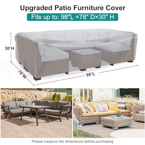 Image of Patio Furniture Set Cover Waterproof, Heavy Duty Furniture Covers for Outdoor Sectional Sofa Set Wicker Rattan Table Chair Rectangular,98 inchLx78 inchWx30 inchH,Grey