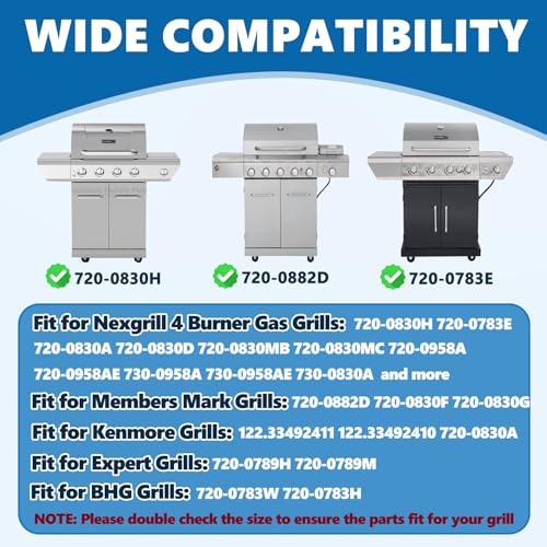 Image of SafBbcue Replacement Parts Kit for Nexgrill 4 burner 720-0830A 720-0830H 720-0783E 720-0783C 720-0830D Parts, Kenmore 122.33492410 122.33492411, Master Forge 1010037, BHG 720-0783W Replacement Parts