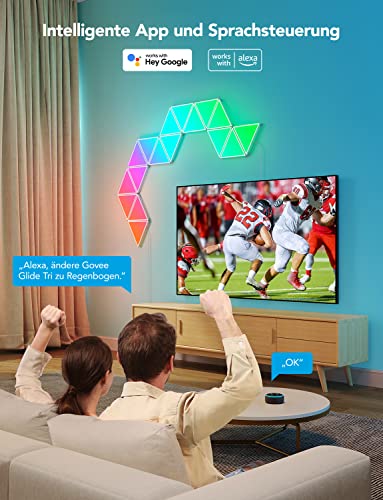 Govee Glide Triangle LED Light Panels, Smart RGBIC Wandleuchte Innen Lichtpanel Wi-Fi Dimmbar DIY, Music Sync, funktioniert mit Alexa und Google Assistant, für Gaming und Weihnachten Deko, 10 Panels