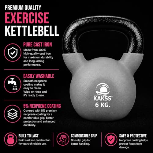 Image of Kakss Half Coating Neoprene Kettlebell (2kg to 40kg)(Proudly Made in India) (6kg, Grey)