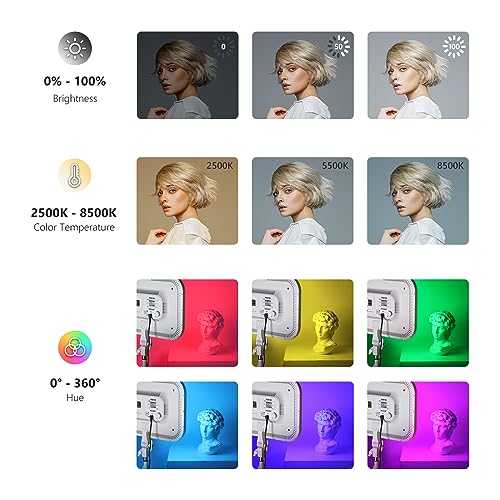 Neewer 18.3/'' RGB LED Video Light Panel with App Control Stand Kit 2 Packs, 360° Full Color,60W Dimmable 2500K~8500K RGB168 CRI97+ 17 Scene Effect for Game/YouTube/Zoom/Photography,White