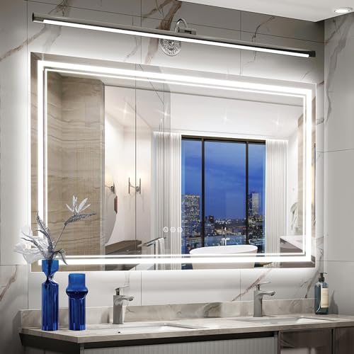Image of 72x40 Inch Led Mirror for Bathroom with Front Light and Backlit, Bathroom Mirror with Led Lights, Vanity Mirror with Lights for Wall, Anti-Fog, Dimmable, Memory Function, Tempered Glass