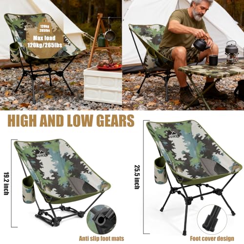 Image of Ultralight Camping Chair Backpacking Chair, Portable Camp Chair with Cup Holder & Storage Bag, Lightweight Compact Folding Chair for Hiking, Travel, Picnic Mountaineering (Camo)