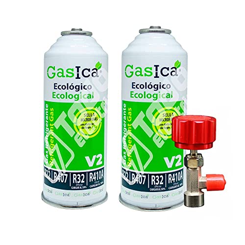Pack 2 Bombonas Gasica V2 Gas Refrigerante Ecológico Orgánico sustituto R22, R407, R32, R410A Y...