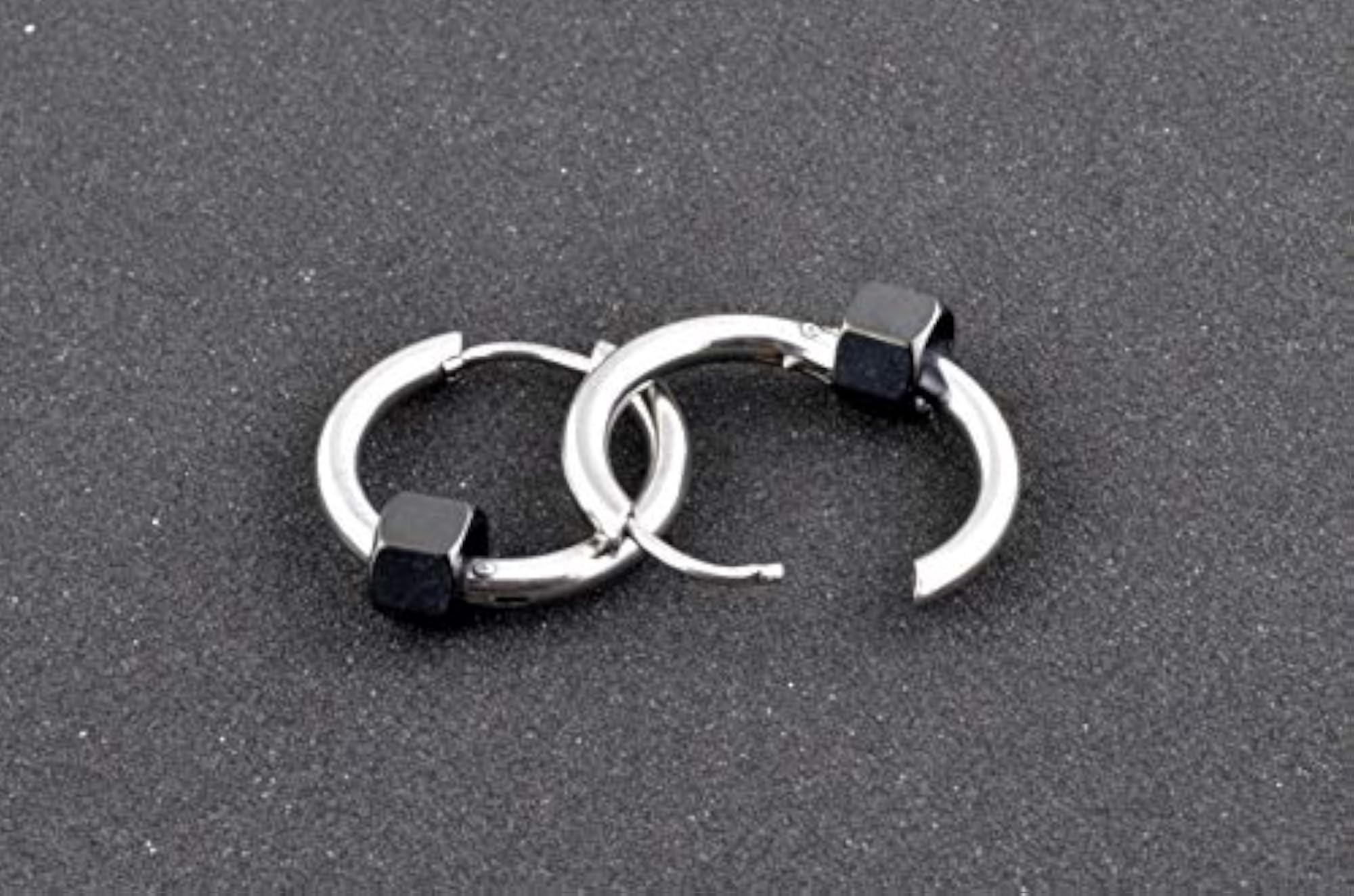Unisex Silver Thin Cambered Hoop Stud Earrings