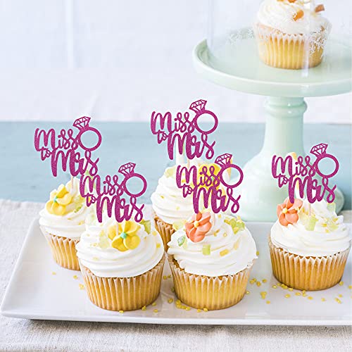 36 Pcs Miss To Mrs Cupcake Toppers With Ring Wedding Engagement Cake Picks Decorations For Bridal Shower Birthday Party Decorations Supplies Purple #TOP5