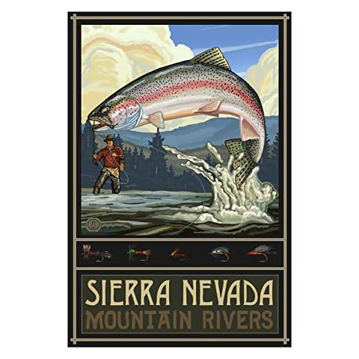 Sierra Nevada Mountains Rivers Fishing Giclee Art Print Poster from Travel Artwork by Artist Paul A. Lanquist 12" x 18"