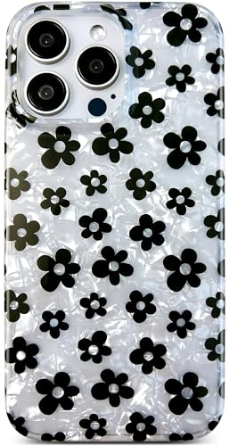 Qokey for iPhone 15 Pro Case 6.1 Inch (2023) - Black Glossy Daisy