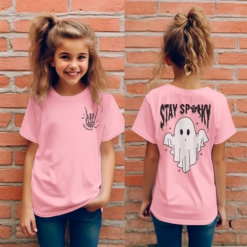 KEKEMI Kid Boy Girl Halloween Shirts Stay Spooky Ghost T-Shirt Funny Ghost Spooky Season Outfit Fall Short Sleeve Tees Tops4