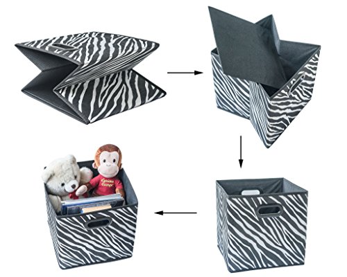 Prorighty [4-Pack, Zebra Pattern] Storage Bins, Containers, Boxes, Tote, Baskets|Black&White Collapsible Storage Cubes Nursery Office Organization | 12inch Cubes - Thumbnail 5