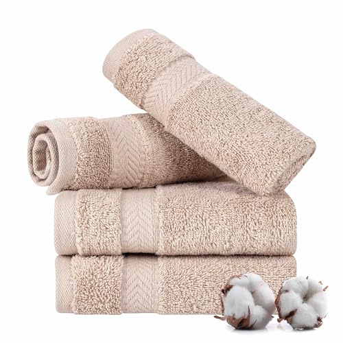 TEXTILOM Washcloths for Body and Face – Hotel and Spa Quality & Soft & Absorbent & Quick Dry Wash Cloths for Your Body – 100% Turkish Cotton Wash Clothes Towel Set of 4 (13 x 13 inches) - Beige