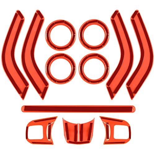 Opall Full Set Interior Decoration Trim Kit Steering Wheel& Center Console Air Outlet Trim, Door Handle Cover Inner For Jeep Wrangler Jk Jku 2011-2017 2 Door &4 Door (Orange 12Pcs) #TOP6