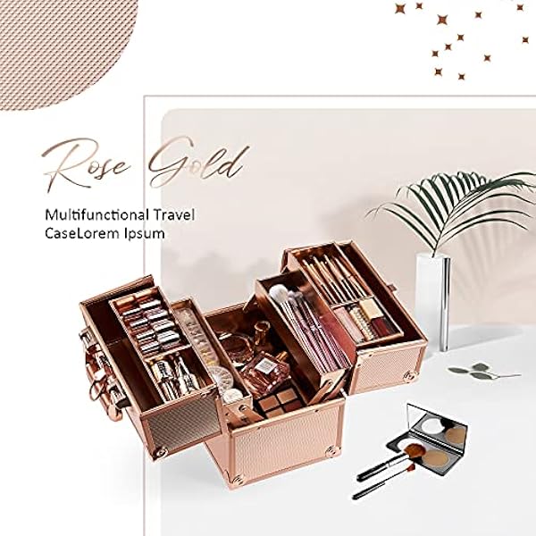 Frenessa - Scatola per cosmetici con serratura e chiavi (oro rosa)