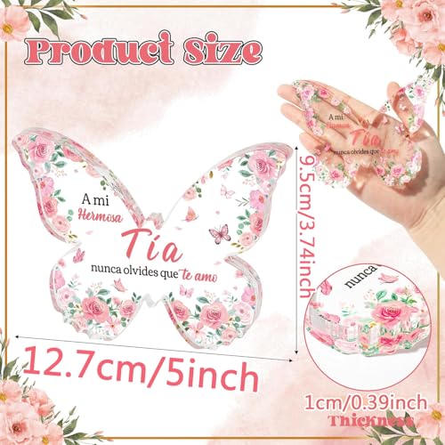 Spanish Aunt Birthday Gifts - Regalos para Tía Acrylic Butterfly Plaque Aunt Birthday Gifts from Niece Nephew Keepsake Paperweight Present in Spanish for Auntie Christmas Wedding Mother's Day Present