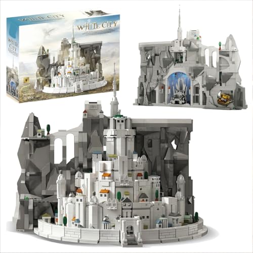 Mocbuiie White City Castle Klemmbausteine Burg mit Licht - 2318 Teile Herr Ringe Schloss Architektur Modell Mittelalter Bausteinset Film Modular Building für Erwachsene
