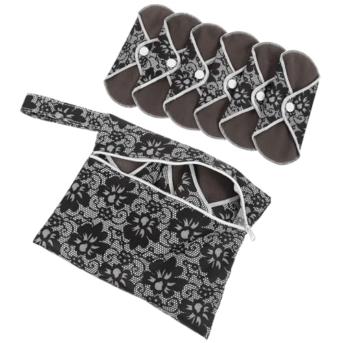 UTHCLO Paquete de 6 Compresas Higiénicas Reutilizables de Tela Color Negro Estampado Floral S Transpirable y Lavable para Menstruación Embarazo y Uso Diario