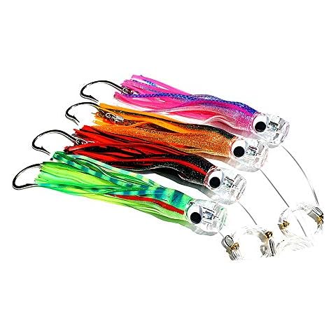 Trolling Skirt Lures Set of 4pcs 9 inch Fishing Saltwater Lures for Tuna Mahi Marlin Dolphin Wahoo,with Rigged Hooks Offshore Big Game Fishing Lures Cover