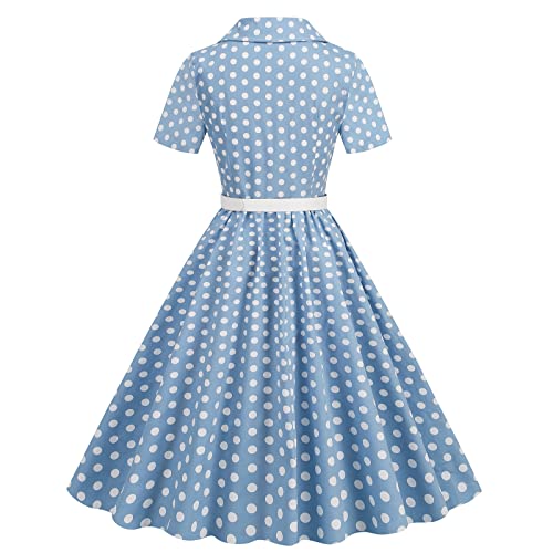 Image of 1950s Dresses for Women Vintage Rockabilly Retro Short Sleeve Tie Midi Dress Cocktail Party Evening Prom Gown