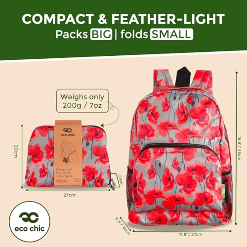 Mochila ligera plegable de tela impermeable con flores Eco Chic 3