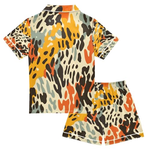 ALAZA Color Leopard Print Satin Pajamas Set Short Sleeve Button Down Sleepwear Summer Pjs 2 Piece2
