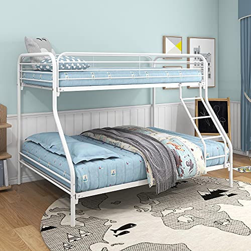 Timy Twin-Over-Full Metal Bunk Bed Kids Bed Frame Heavy Duty Bunk Bed Easy Assembly with Enhanced Upper-Level Guardrail White