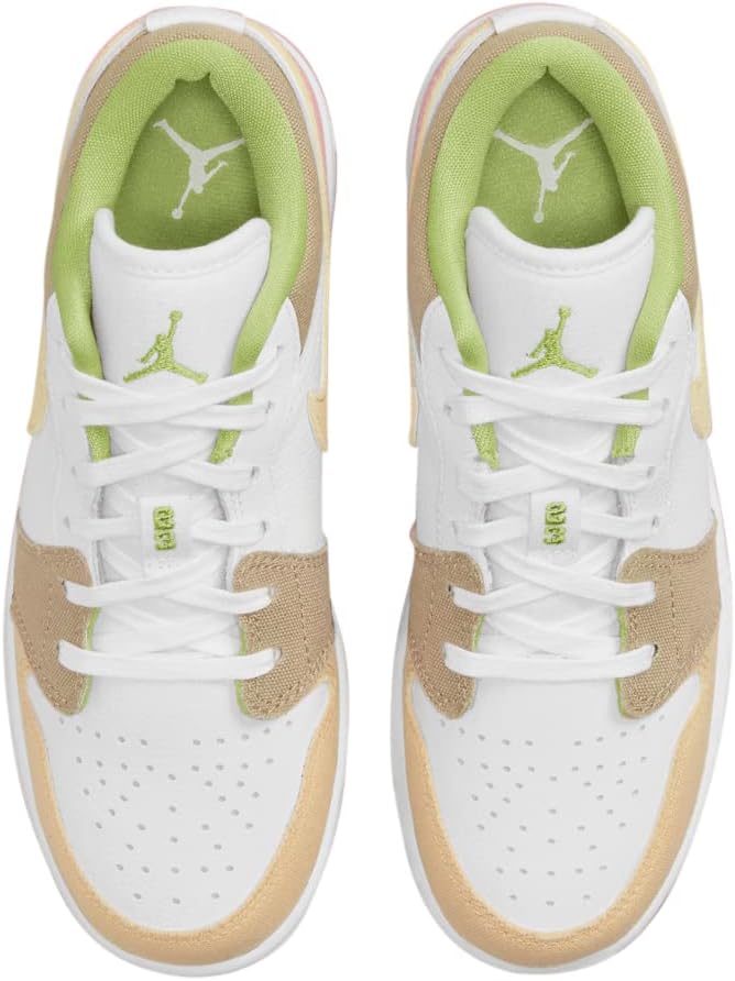 Nike girls Air Jordan 1 Low Grade School, White/Vivid Green-white Blanc/, 7 Big Kid