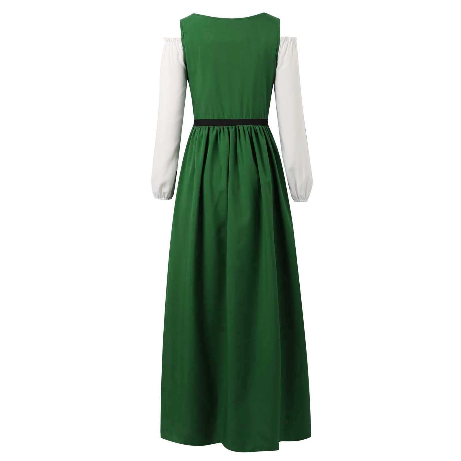 Trachtenkleid Damen Oktoberfest Outfit im Gothic-Stil, mittelalterliches Langarmkleid für Cosplay historische Nachstellung
