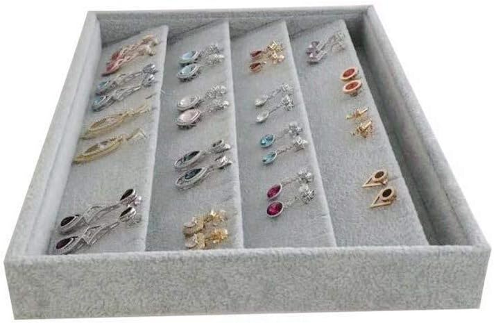 Luxurious Premium Quality Gray Plush Velvet Jewelry Necklace Pendant Collection Tray Organizer Stackable Storage Store Trade Show Exhibit Home Use Drawer Closet Divider