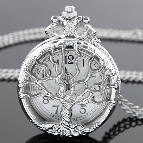 Image of Tiong Pocket Watch Hollow Tree of Life Design Roman Numerals Engraved Bible Verse Quartz Pocket Watch with Chain Custom Pocket Watch Birthday Gifts