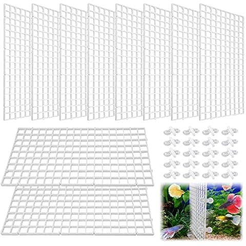 10 Stück Aquarium Trennwand Bootoow Grid Trennung Brett Fisch Tank Teiler für Aquarium Unten Box mit 20 Stück Aquarium Divider Saugnapf (Weiß) Cover
