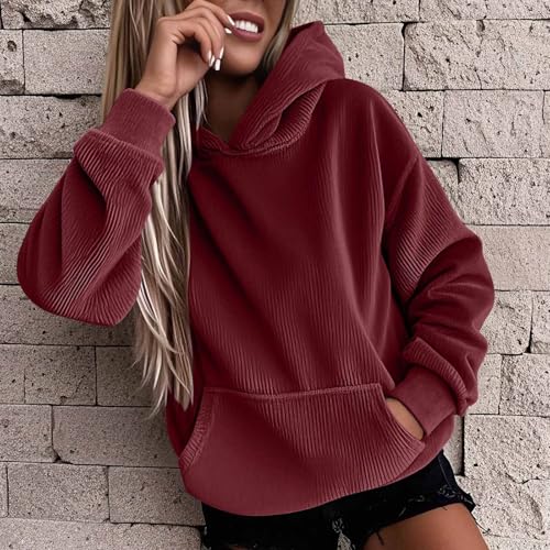 Womens Oversized Corduroy Hoodies Sweatshirts Casual Long Sleeve Pullover Tops 2025 Fall Winter with Pockets3
