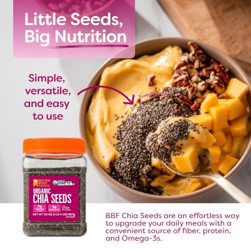 Image of BetterBody Foods Organic Chia Seeds with Omega-3, Non-GMO, Gluten Free, Keto Diet Friendly, Vegan, Good Source of Fiber, Add to Smoothies, 1.25lb (Pack of 6)