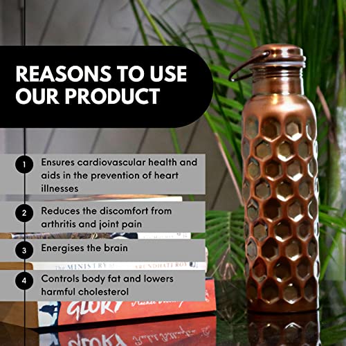 Craft Trade Pack of 2 Hammered Pure Copper Bottle with Lid and Carry Bag for Drinking Water BPA Free Leak Proof Boosts Immunity & Liver Health - Image 3