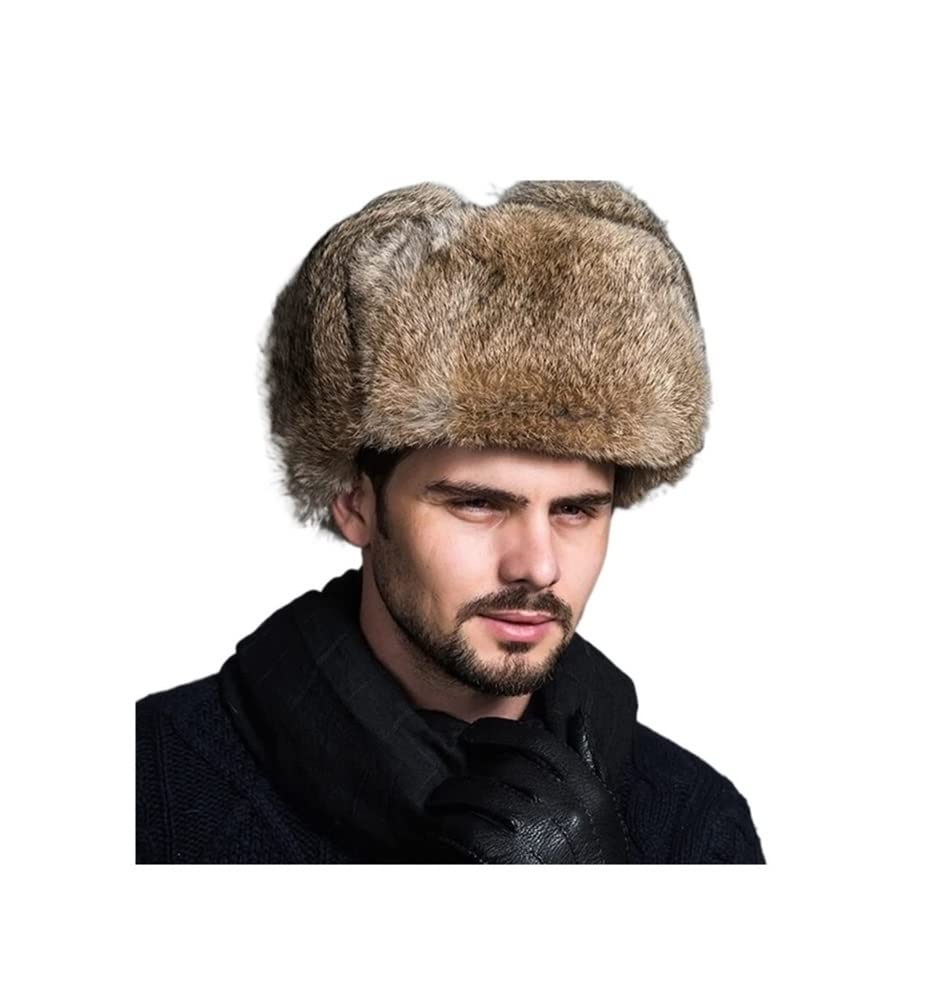 Cappello Inverno Cappello da Trapper Invernale Ushanka Russo ， Aviatore con Paraorecchie in Pelliccia di Coniglio Termico Berretto
